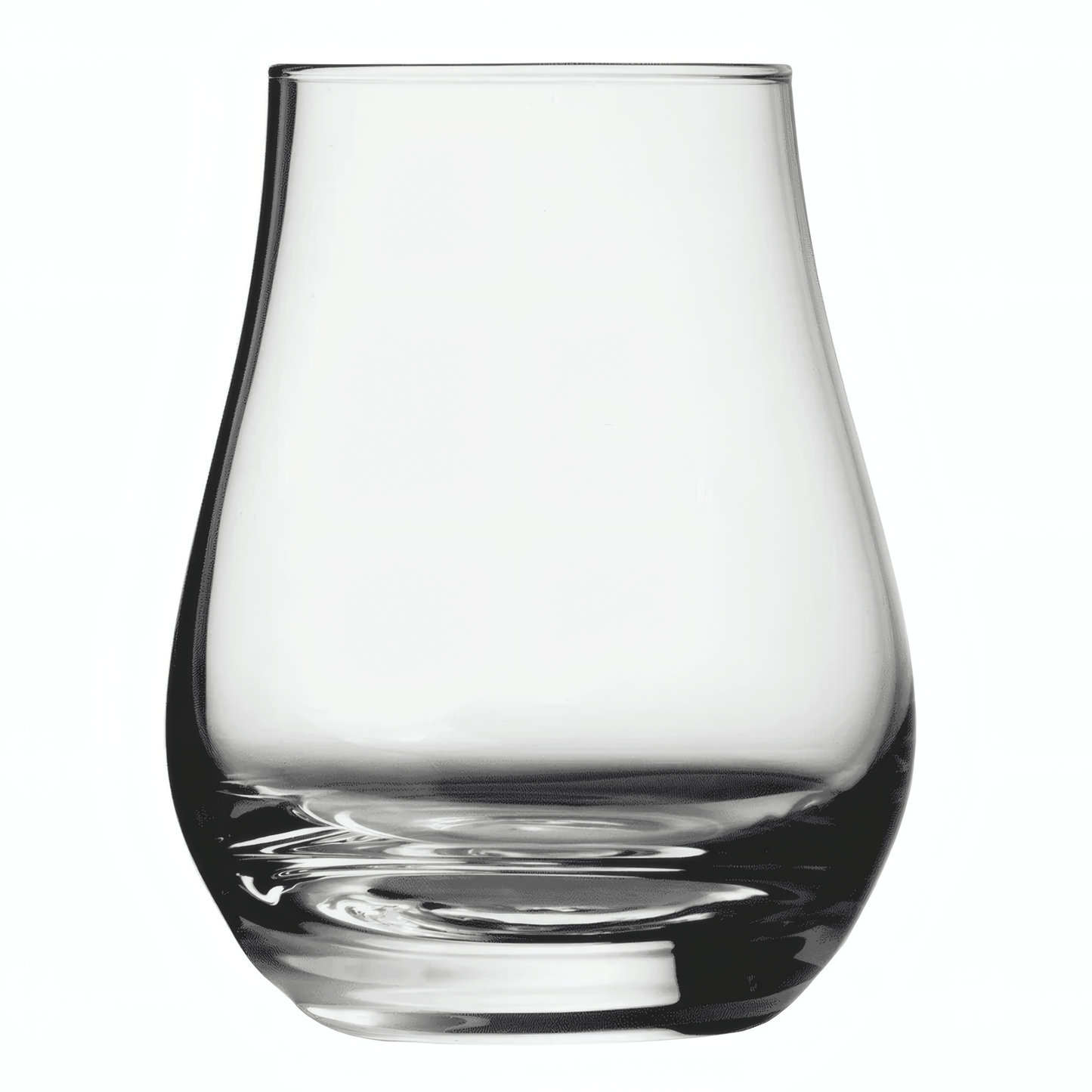 Clear crystal whisky tasting glass with elegant shape.