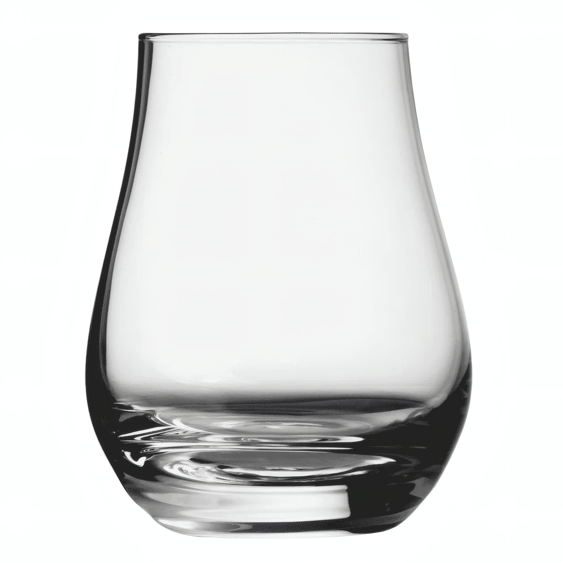 Clear crystal whisky tasting glass with elegant shape.