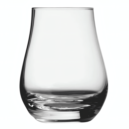 Clear crystal whisky tasting glass with elegant shape.