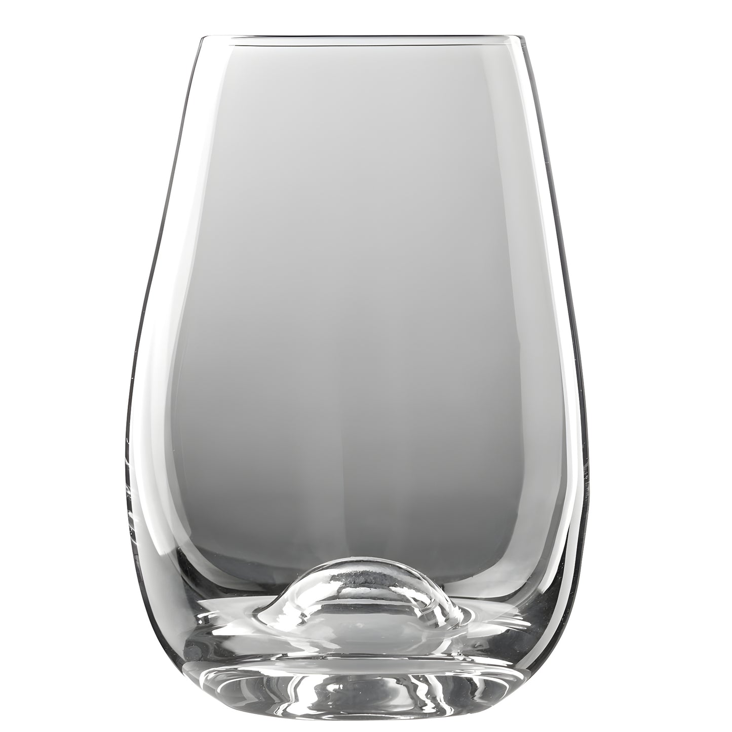 Clear stemless wine taster glass with rounded bottom, 22cl capacity.
