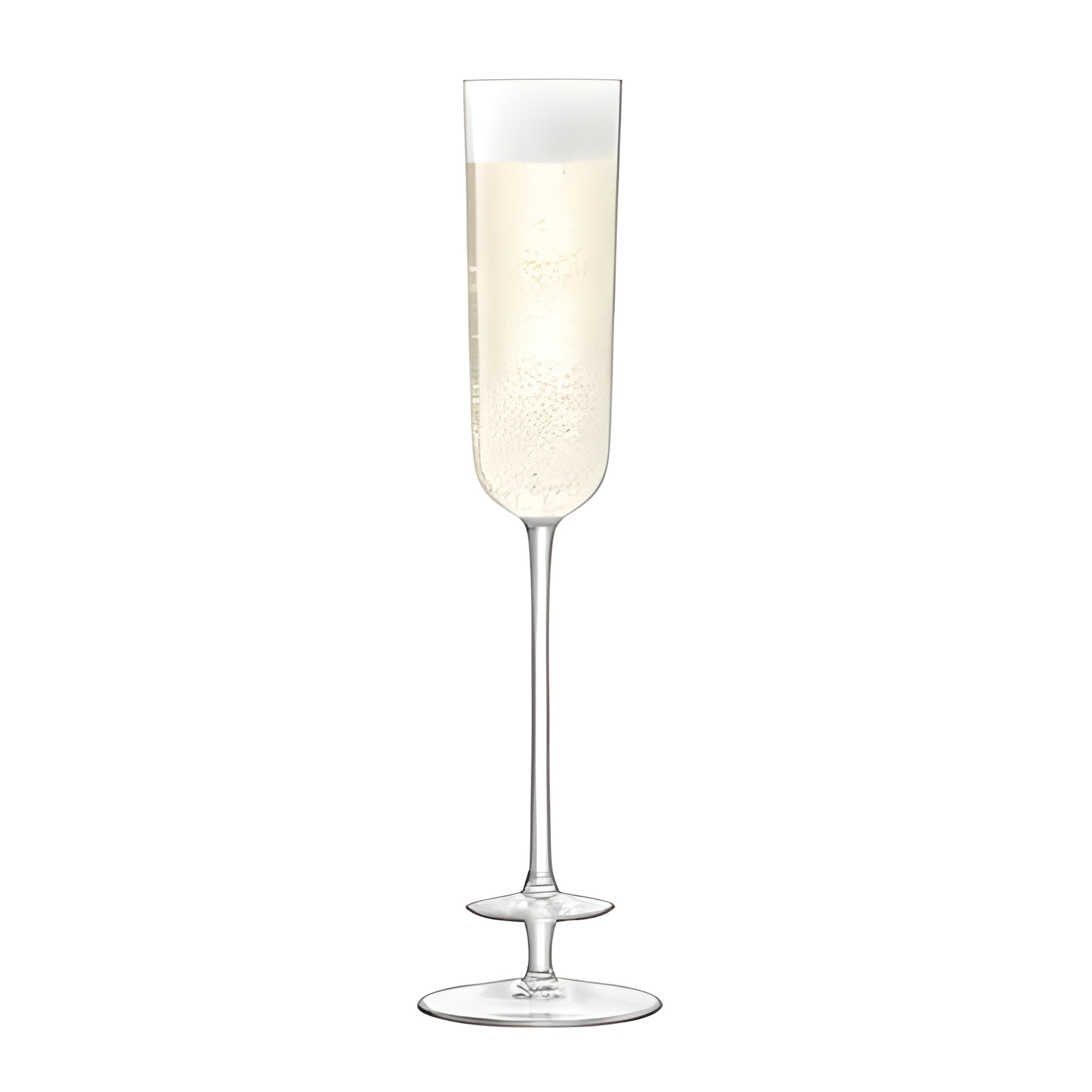 Tall elegant theatre champagne flute with bubbles, 130ml glass.
