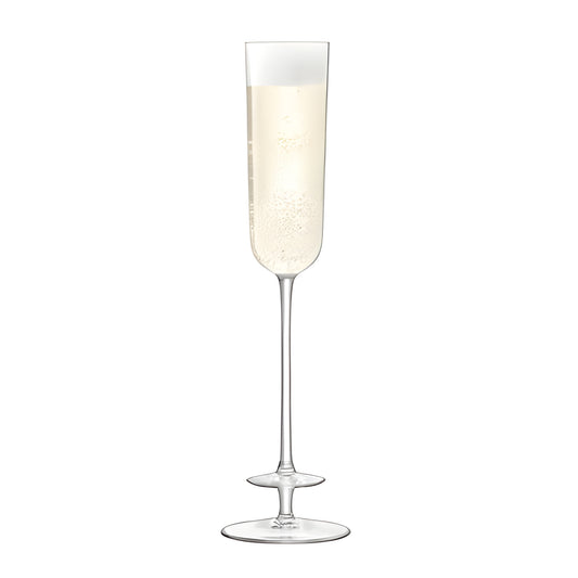 Tall elegant theatre champagne flute with bubbles, 130ml glass.