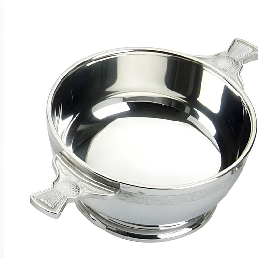 Silver Scottish quaich bowl with thistle handles.