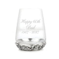 Example engraving (birthday): "Happy 60th / Dad / 1967 - 2027" on the Thistle Tumbler Glass