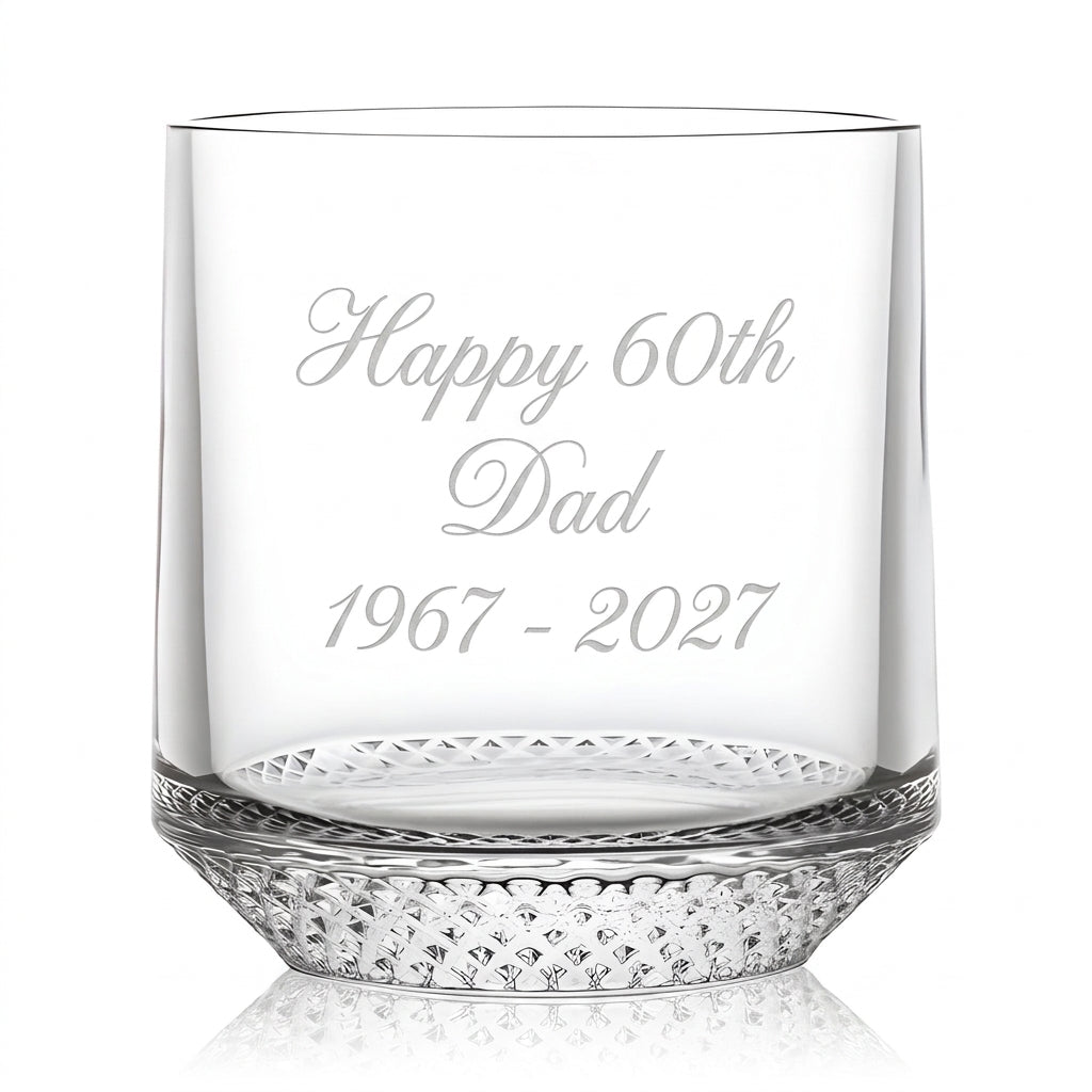Example engraving (birthday): "Happy 60th / Dad / 1967 - 2027" on the Tumbler With Inverted Base 330ml