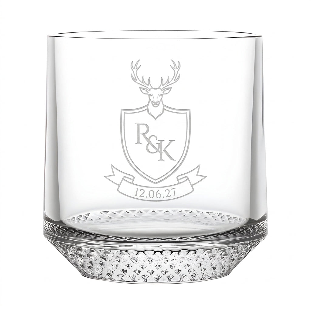 Example engraving (crest): "R & K / 12.06.27" on the Tumbler With Inverted Base 330ml