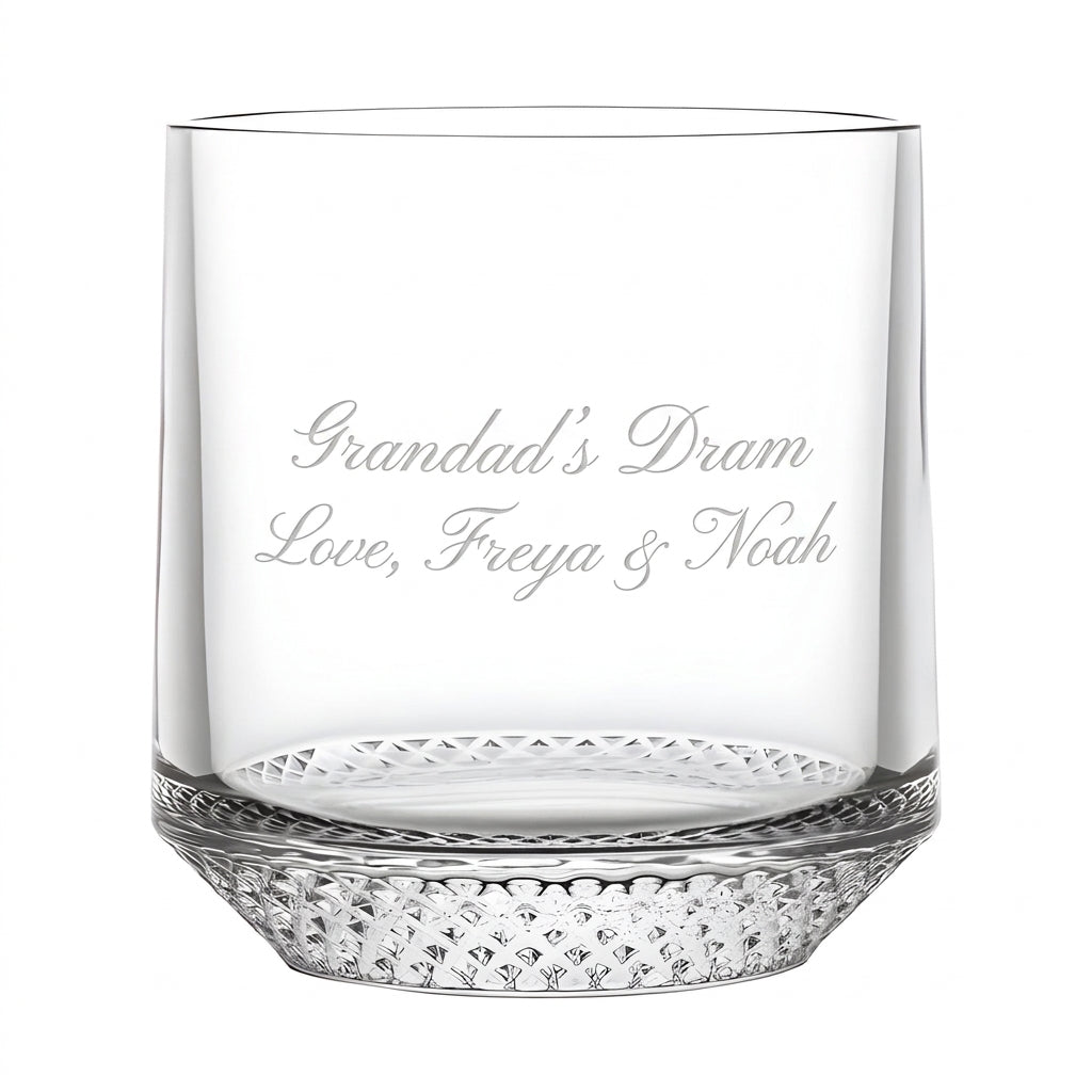Example engraving (gift for dad): "Grandad's Dram / Love, Freya & Noah" on the Tumbler With Inverted Base 330ml