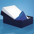 Elegant presentation box with satin lining for glass awards on blue background.