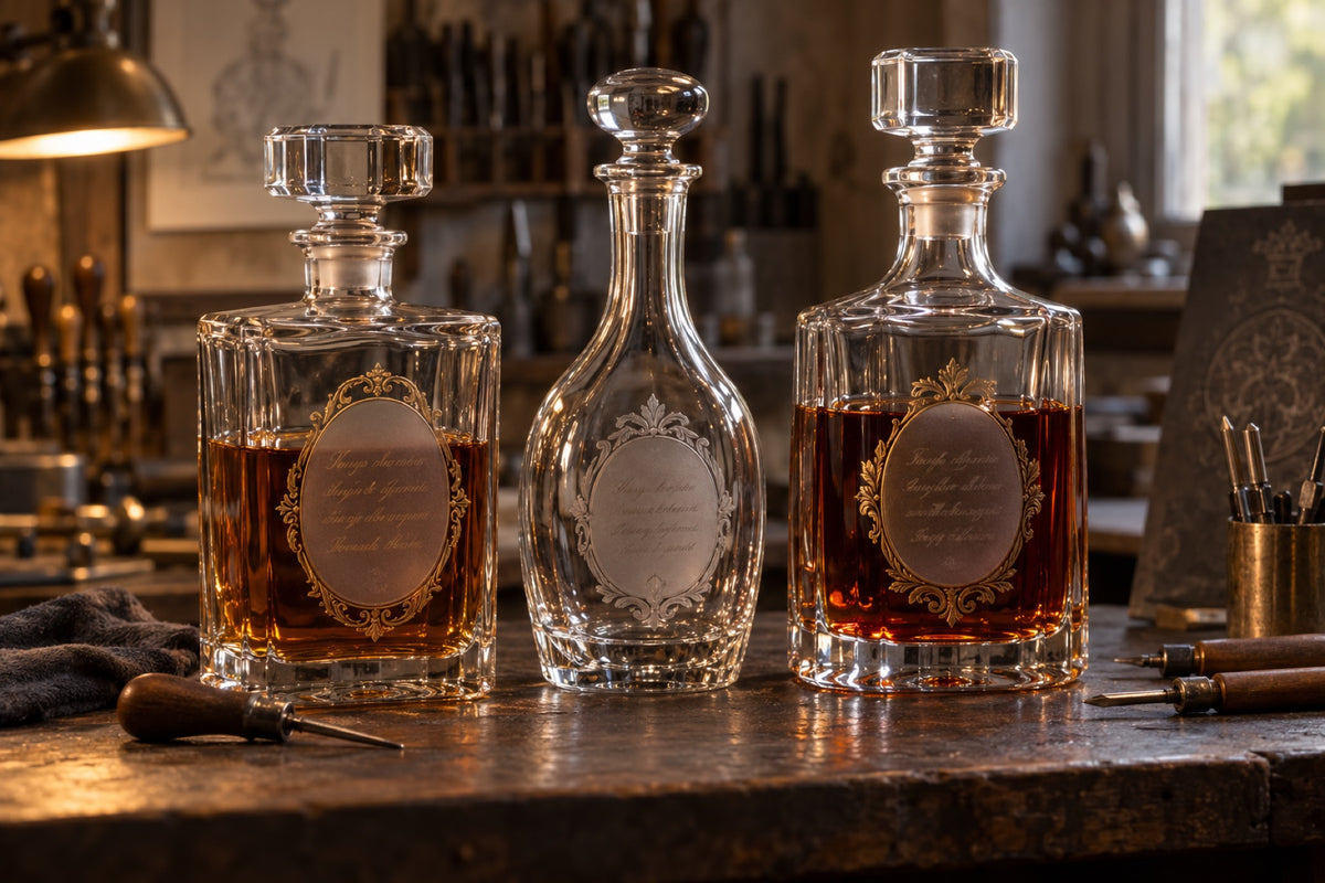 Glassware engraved with a different inscription on each