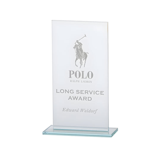 Engraved jade glass long service award plaque.