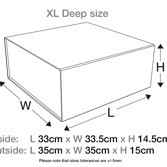 Diagram of XL deep white gift box with dimensions labeled.